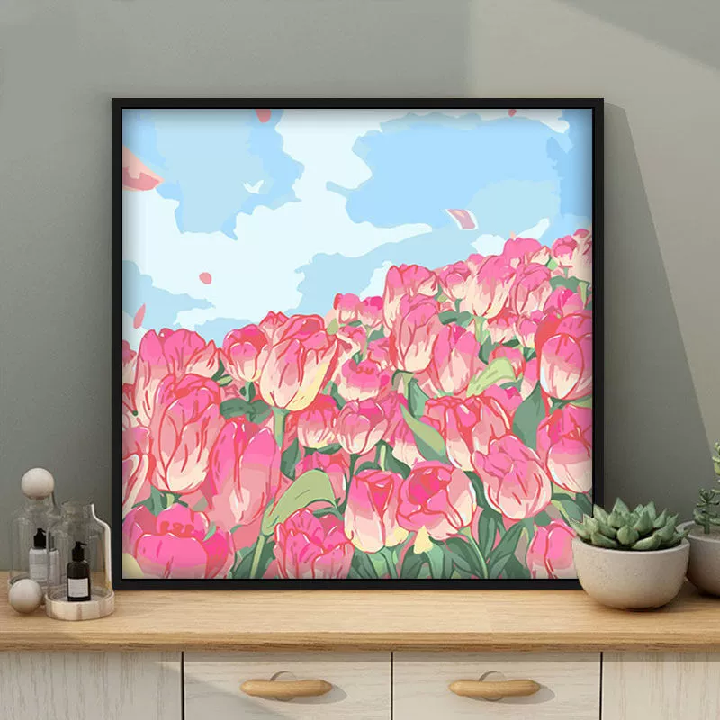 Tulip DIY numeric oil painting handmade filled oil painting floral landscape coloring therapeutic hand-drawn beautiful wall art