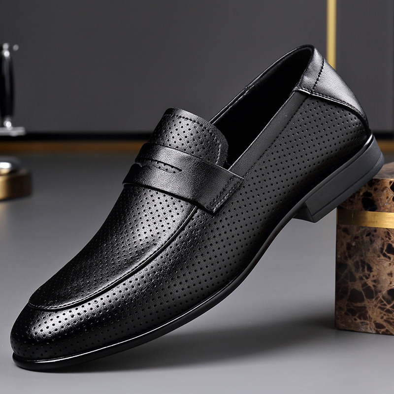 Summer Business Casual Hollow Shoes, Fashionable and Versatile Slip-On Leather Sandals, Slip-On Clogs, Comfortable and Breathable Men's Shoes