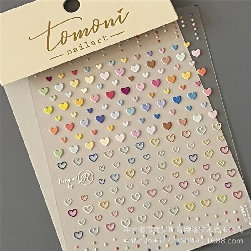 Macaron Heart Star Nail Stickers Embossed 3D Cute Dopamine Adhesive Nail Stickers Small Patterns