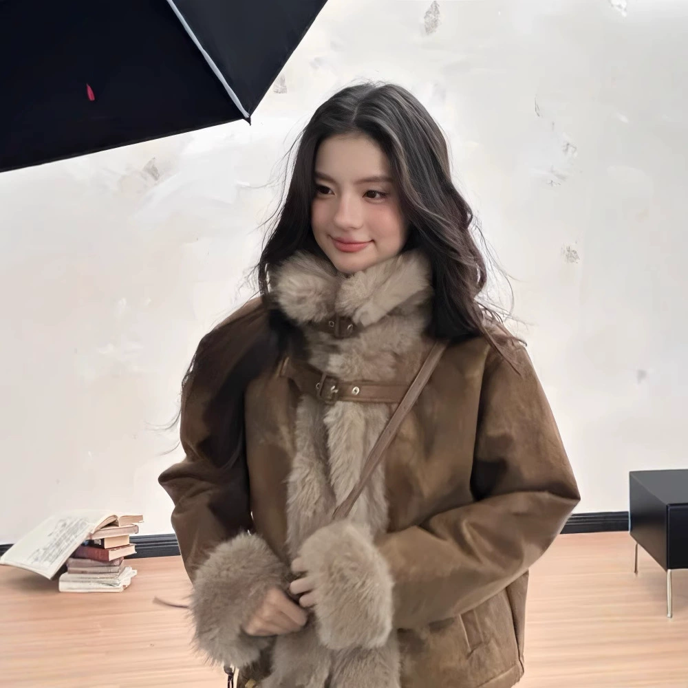 Шуба из меха меларда для женщин, зима 2025, модная и стильная укороченная модель с отложным воротником для миниатюрных фигур.