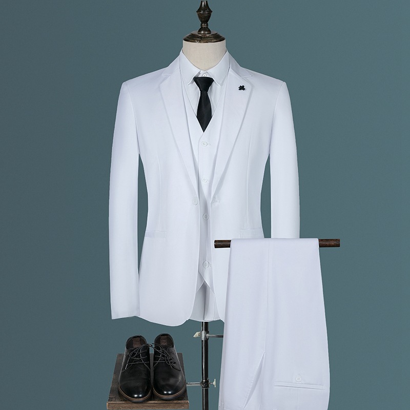 Men's Slim Fit Suit Blazer Pants Vest Three-Piece Set, Modern Wedding Business Formal Attire, 60% Cotton Blend Professional Groom Tuxedo Outfit_voghion.com