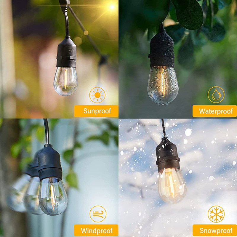 Solar & Plug-in Outdoor String Lights – Waterproof S14 Hanging Bulbs With Remote, 8 Modes (Warm White/Color Changing), IP65, For Garden, Patio, Party_voghion.com