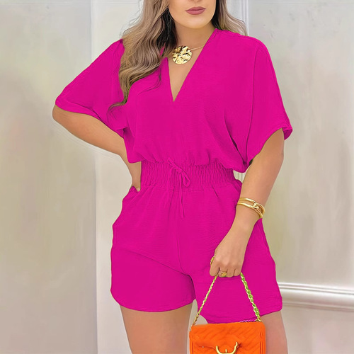 Spring and Summer European and American Women's Fashion Amazon Best Selling Casual V-Neck Bodysuit with Belt Bodysuit