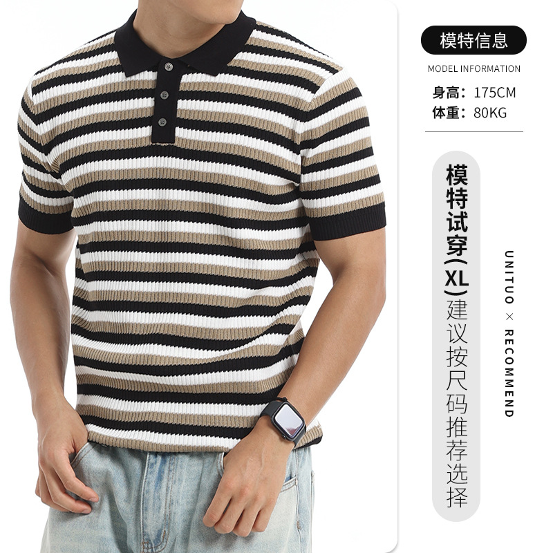 Europa y América transfronterizos hombres con solapa a rayas de hielo polo camisa de negocios casual de alto nivel Paul mangas cortas prendas de punto para hombres