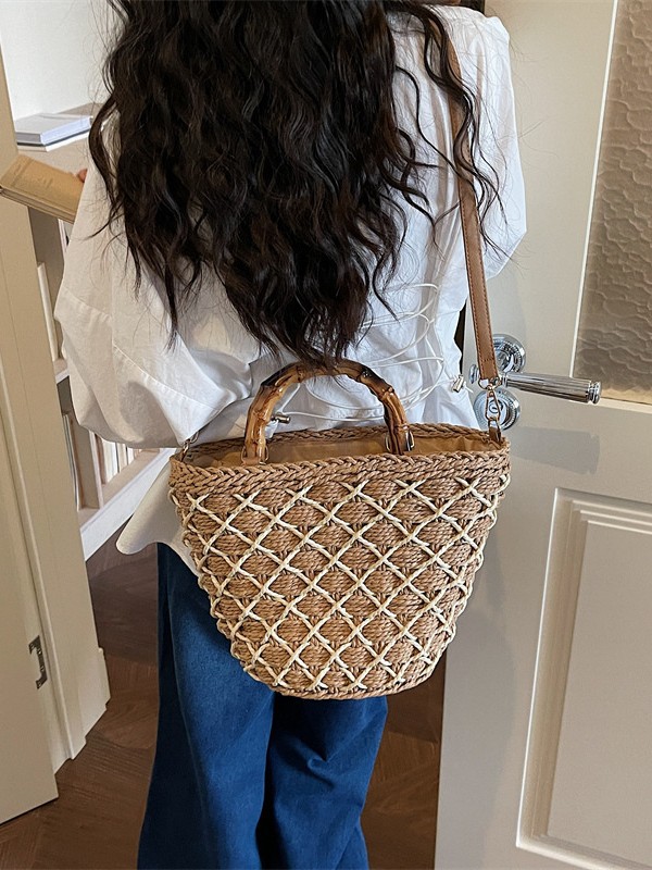 Bolsa de tejido a mano para mujeres 2026 nuevas vacaciones de playa de mano cesta de verduras bolsas de balde de verano bolsas de tela de paja image 1