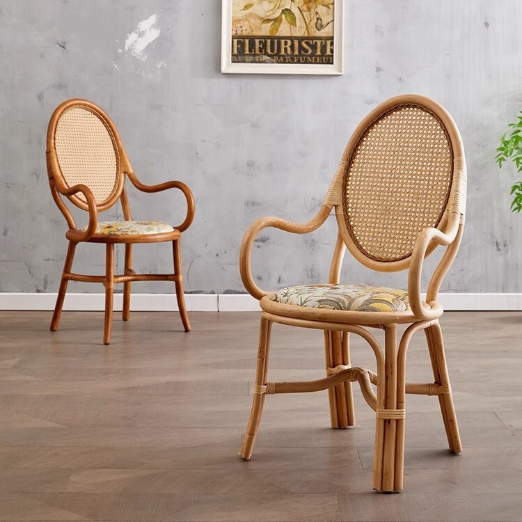 Indonesian Natural Rattan Hand-Woven Rattan Art Japanese-Style Retro Balcony Rattan Chair Coffee Table Three-Piece Set Leisure Lounge Chair