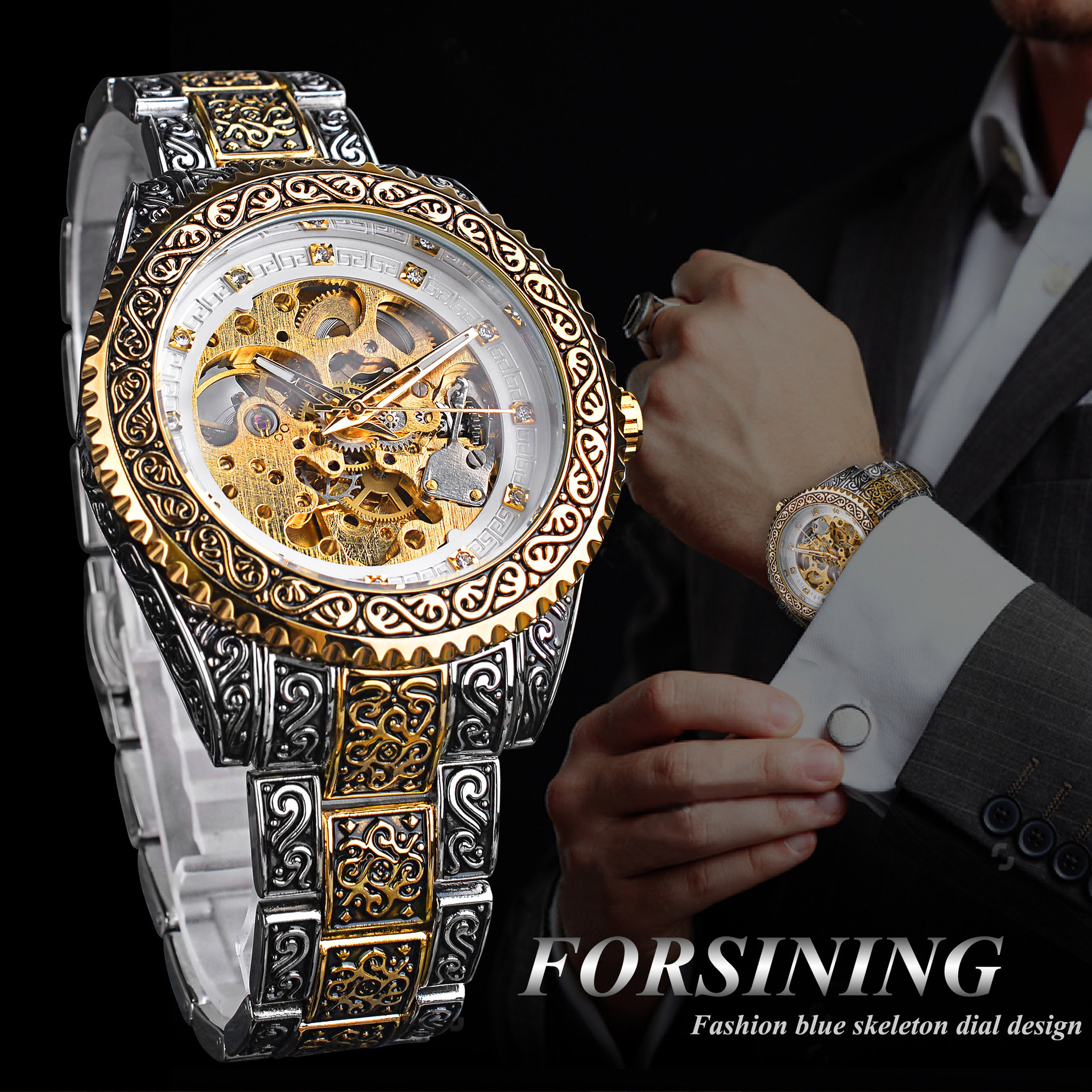 Forsining carved fully automatic men's mechanical watch hollowed out men's waterproof watch butterfly buckle new product_voghion.com