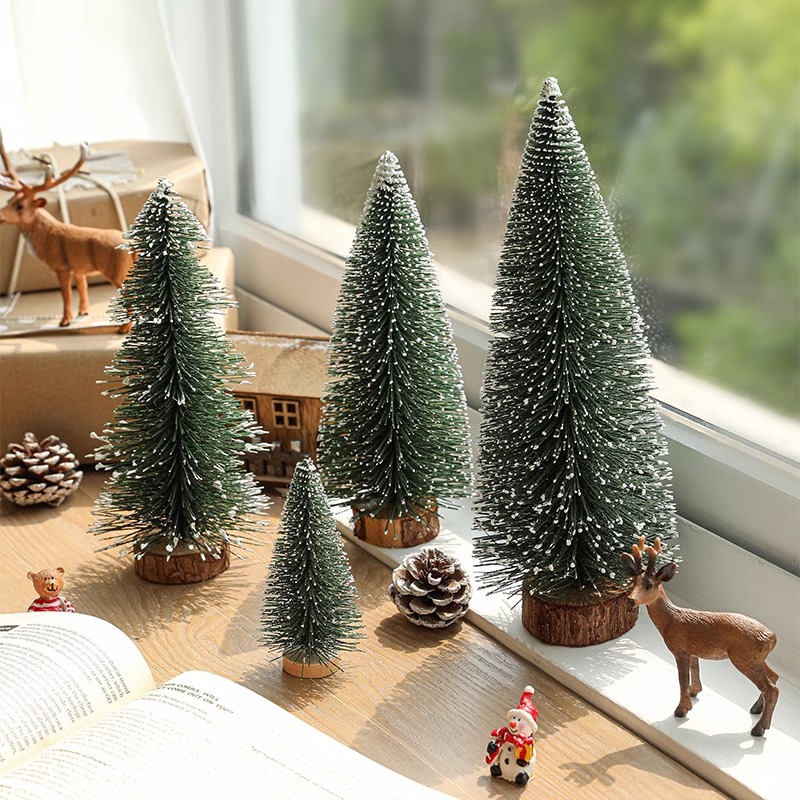 Mini árbol de Navidad transfronterizo con efecto de nieve blanca, árbol pagoda pequeño para decoración de mesa o ventana, adornos navideños