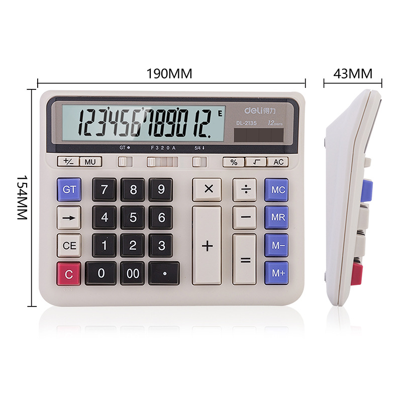 Deli 2135 gran oficina de contabilidad financiera computadora botón grande pantalla grande calculadora electrónica solar