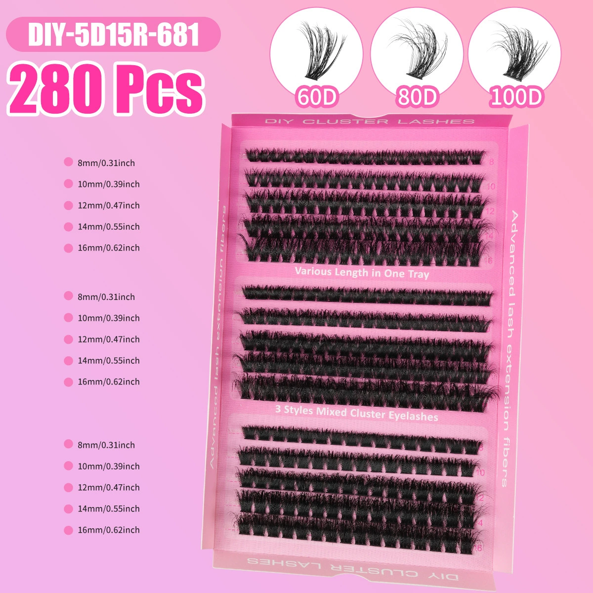 False Eyelash DIY Book, 640 pcs Clusters, 10D–40D Volume, Gift Box Kit