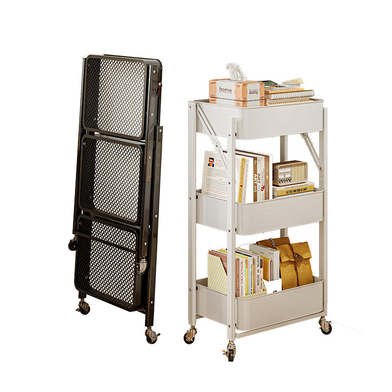 Carro plegable estantería estante de almacenamiento piso dormitorio snack Rack móvil ruedas cocina rack de almacenamiento