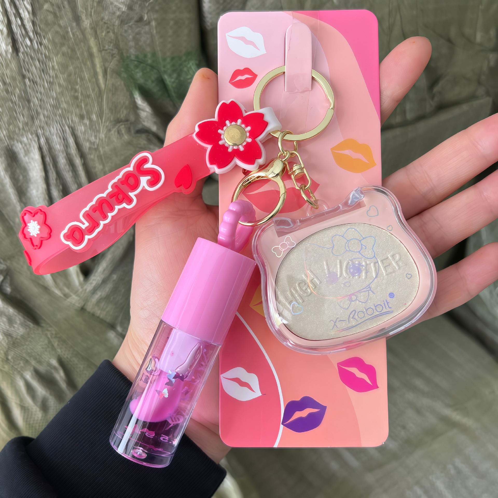 Juego de Iluminador y Contorno Facial con Llavero Polvo Iluminador para Maquillaje Facial
