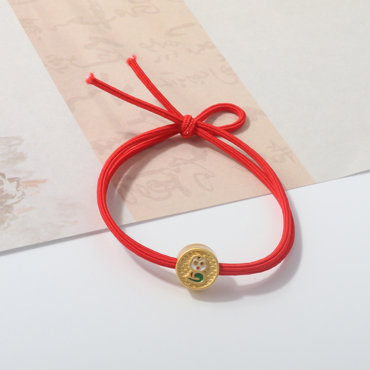 2025本命年蛇年轉運福龍女新年紅色頭繩生肖蛇系列黑髮繩手鍊批發