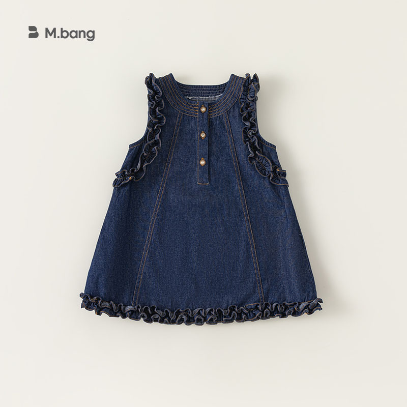 INSbobo children's clothing summer girls' dress stylish Korean style sleeveless denim skirt lace skirt XQ23217