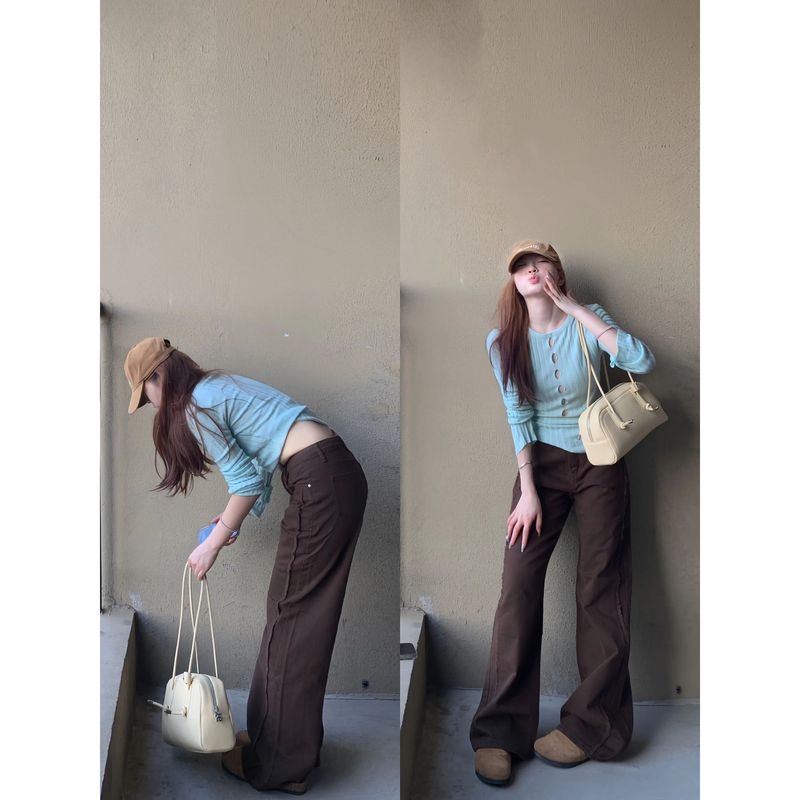 Maillard Small Brown brown Jeans Women's Autumn High Waist Wide Leg Dagging Loose Straight Narrow Mopping Pants Maillard Small Brown brown Jeans Women's Autumn High Waist Wide Leg Dagging Loose Straight Narrow Mopping Pants