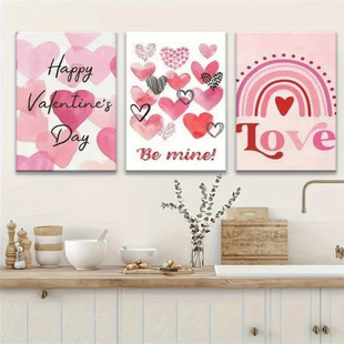Modern Romantic Valentine's Day Pink Heart Love Rainbow Living Room Bedroom Canvas Decorative Painting Core Poster Frameless
