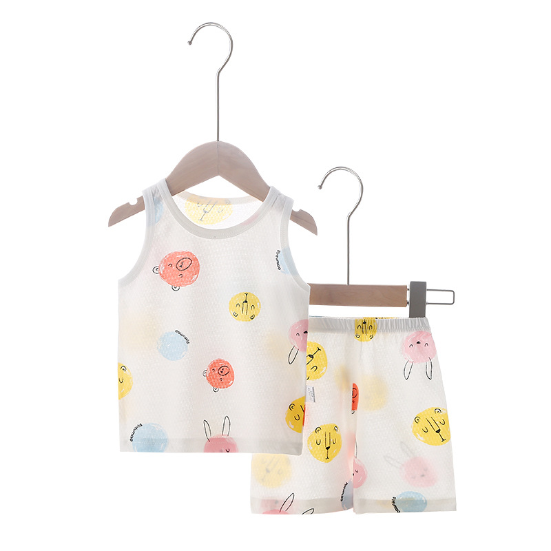 Bebé chaleco traje verano fino bebé algodón sin mangas homewear pantalones cortos niños y niñas pijamas desgaste del verano