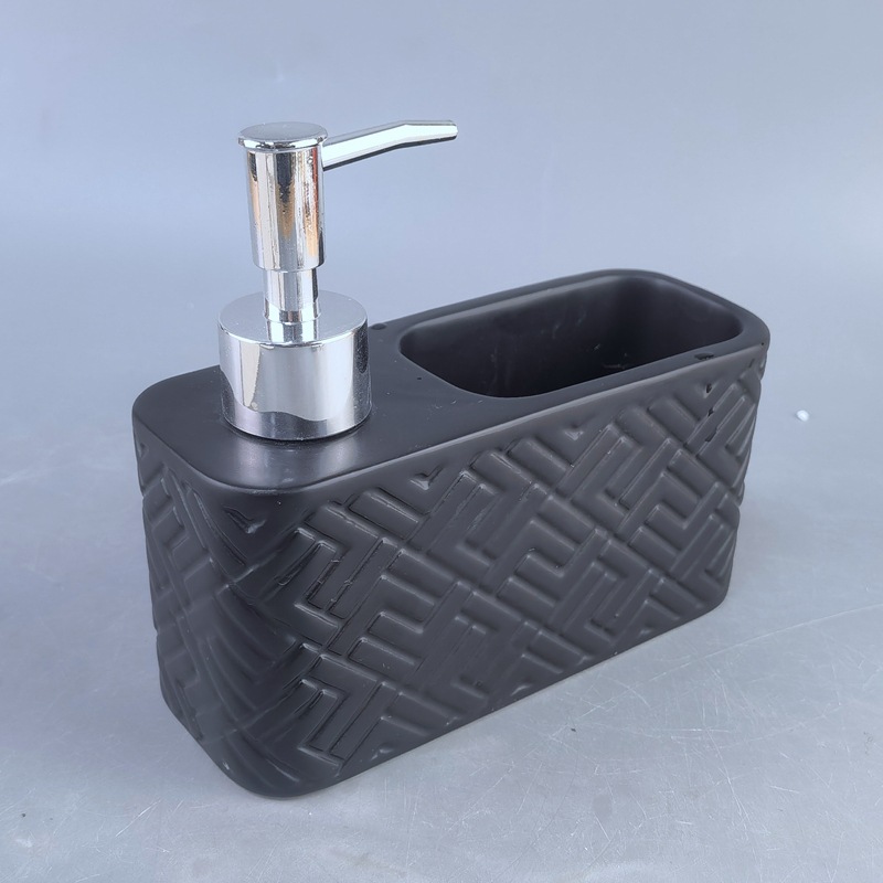 Botella de prensado de detergente líquido de jabón de cocina, detergente de emulsión de cerámica negra, botella de embalaje dividida, esponja de almacenamiento