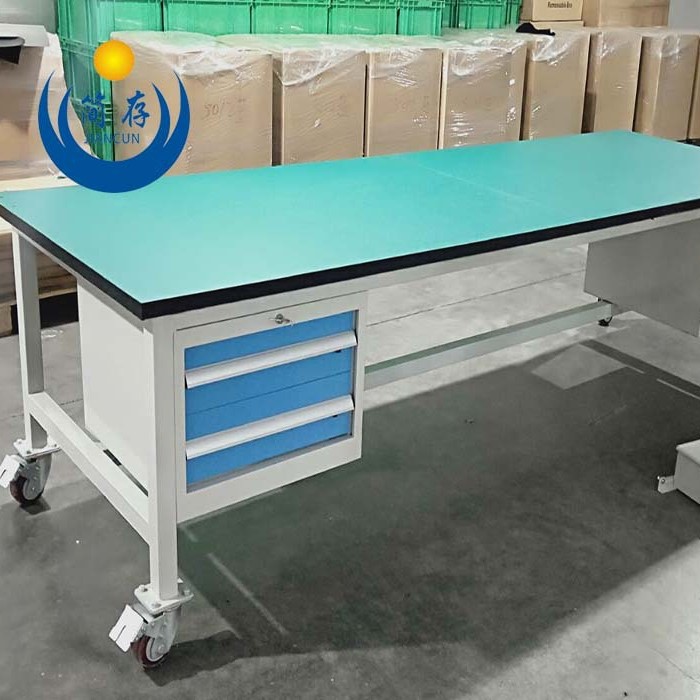 非标制作3000米乘1500米重型绿色胶皮防静电移动工作台方管操作台