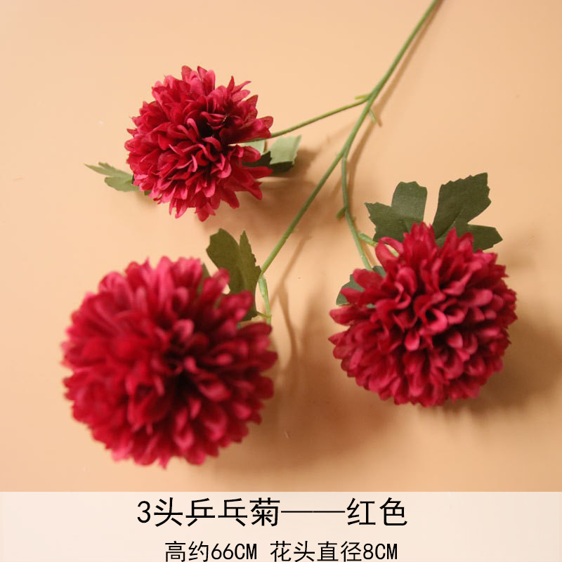 Crisantemo artificial Arreglo de La boda crisantemo de tres cabezas decoración de la fotografía de la boda 3-cabeza cebolla bola flor Hortensia flor falsa