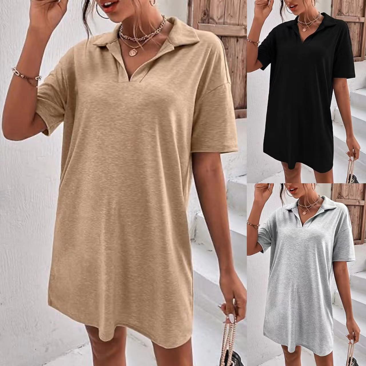Women's Regular Dress Simple Style Turndown Short Sleeve Solid Color Knee-Length Daily display picture 1