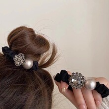 精致复古简约高级感闪钻珍珠发圈2024新款小肠发饰高马尾头饰头绳