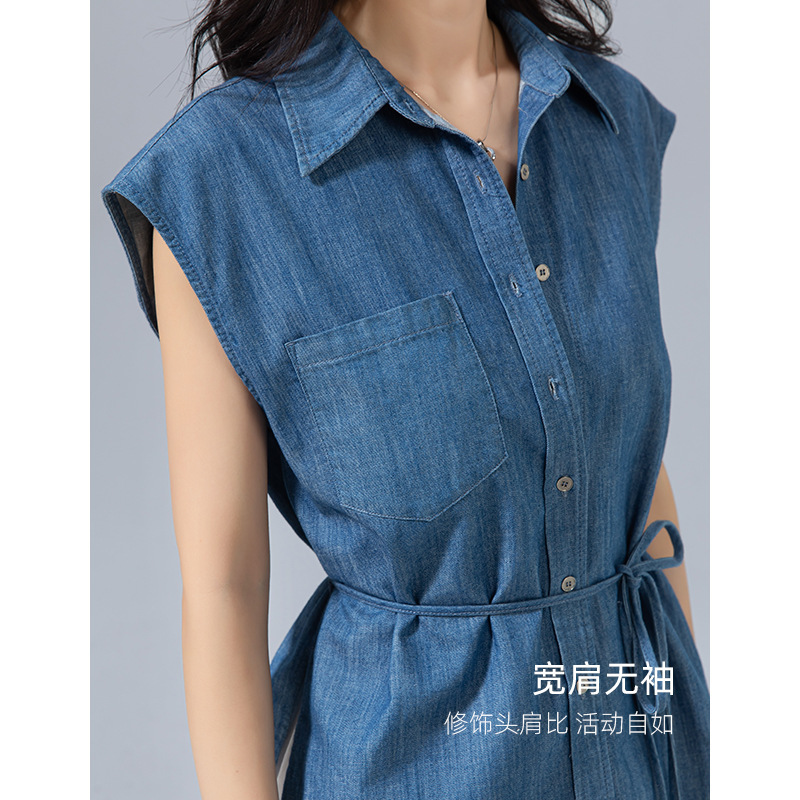 Xingge Denim Shirt for Women 2026 Summer New Tencel Cotton Sleeveless Top Casual Women's Shirt