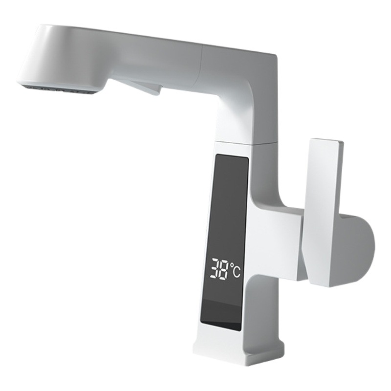 Cobre blanco cuenca pull-out pantalla digital caliente y fría grifo pistola gris ajustable retráctil giratorio baño champú