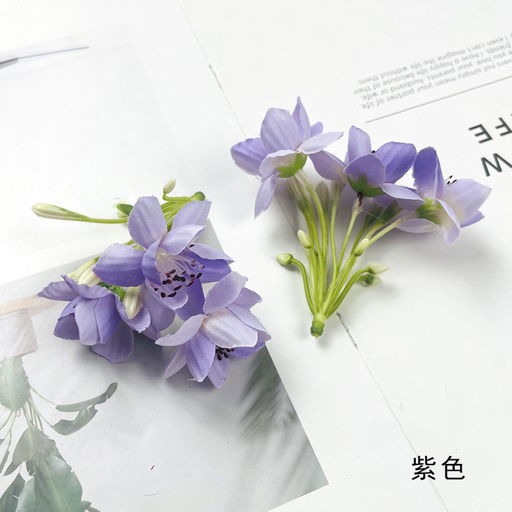 Simulación de flores 3 cabeza mini cadena de loto DIY tela de seda flores falsas tocado de flores material de broca de flores para hacer decoración de salón de bodas
