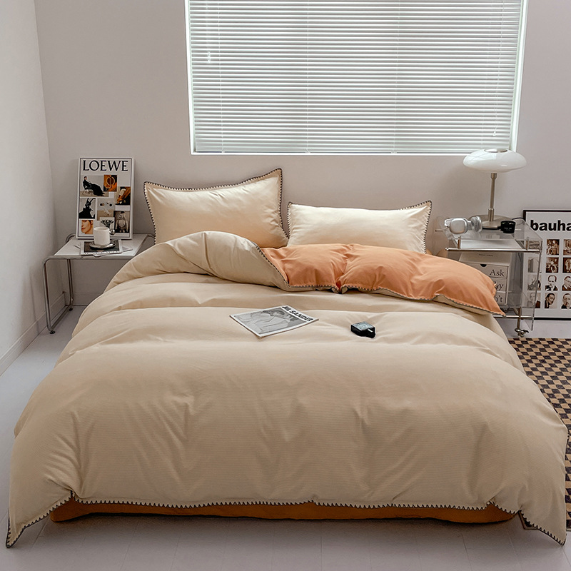 2024 nuevo conjunto de cuatro piezas de cama AB doble colcha de colcha de color sólido de una sola pieza dormitorio de estudiantes sábanas individuales de tres piezas