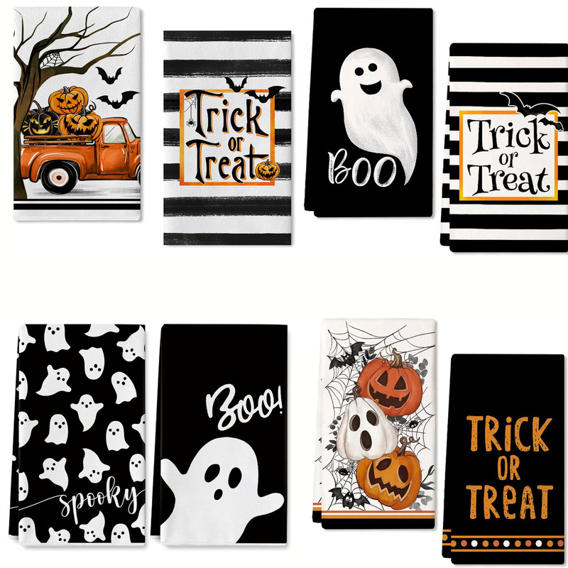 Cross-border Hot Sale Halloween Kitchen Dish Wish Towel Holiday Atmosphere Decorative Gift Towel Dining Table Absorbent Towel Wholesale