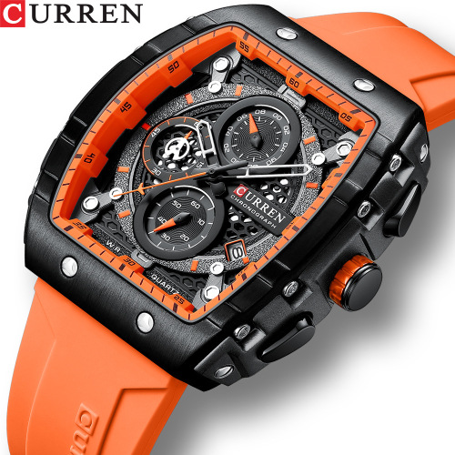 CURREN 8442 men's waterproof six-pin quartz calendar tape men's multi-function watch men's watch