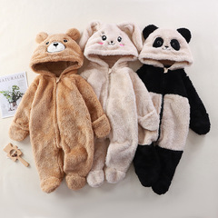 Baby Home One-Piece Suit Autumn/Winter Cute Cartoon Panda Rabbit Bear One-Piece Outing Plush Overcoat