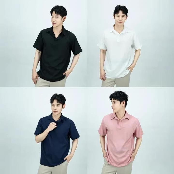 Versatile Solid Color Short-Sleeved Polo Shirt, Summer Workwear with Logo Printing, Event Wear, Workwear, Lapel Collar, Men's Business Shirt