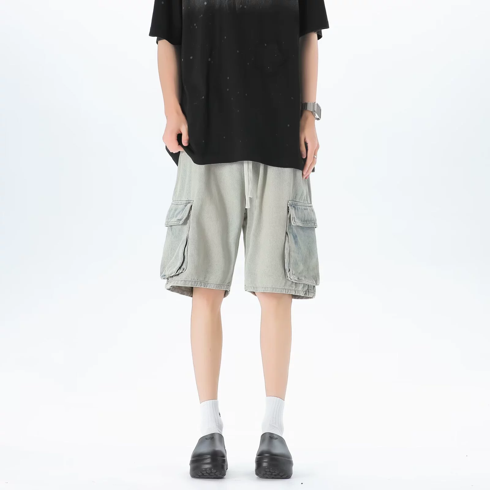 Американские джинсовые шорты мужские летние тонкие свободные прямые укороченные брюки мужские дикие повседневные наружные брюки