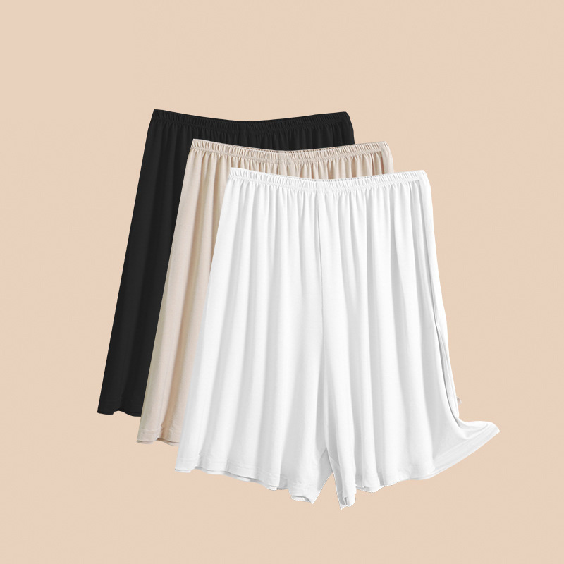 White Modal Anti-See-Through Bottoming Shorts, Summer Anti-Exposure Safety Pants for Women, Lined Culottes with Loose and Thin Inner Layer