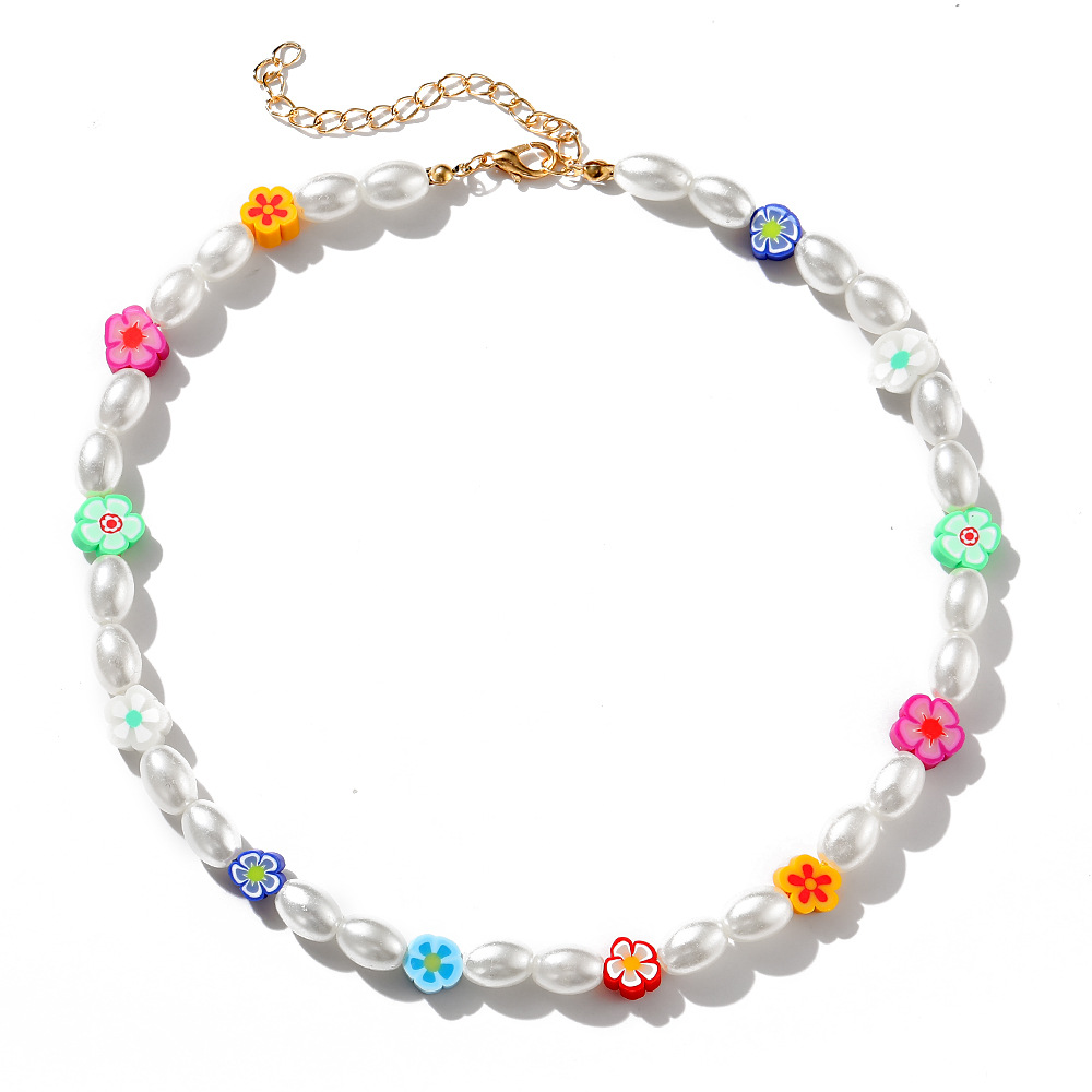 Wholesale Creative Simple Soft Pottery Flower Pearl Necklace Nihaojewelry