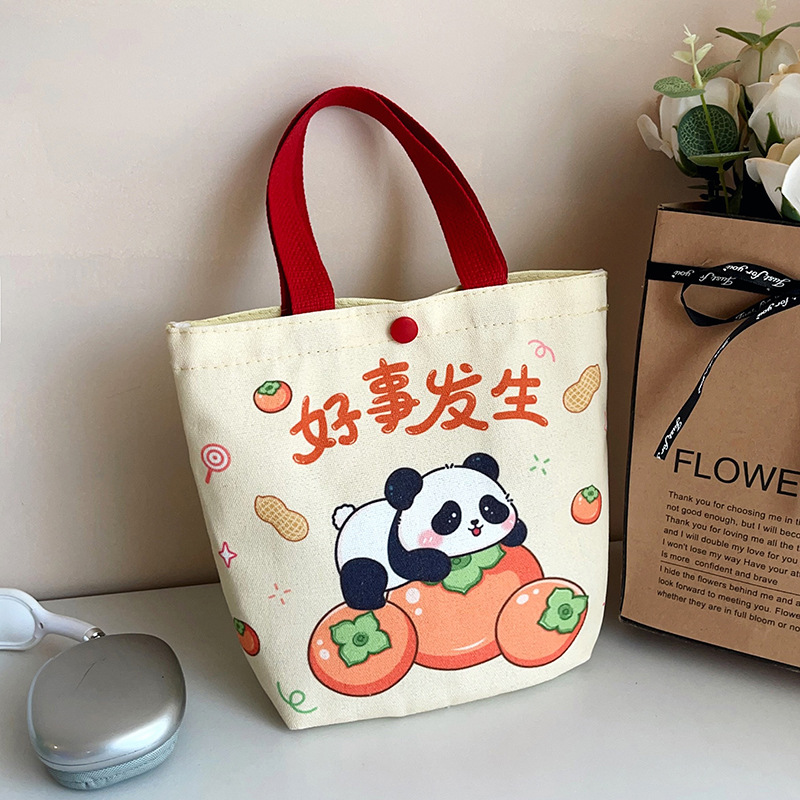 Original ins ilustración bolso de cubo portátil bolso de mano llevar a cabo merienda bolsa de lona lindo fuera pequeño bolso