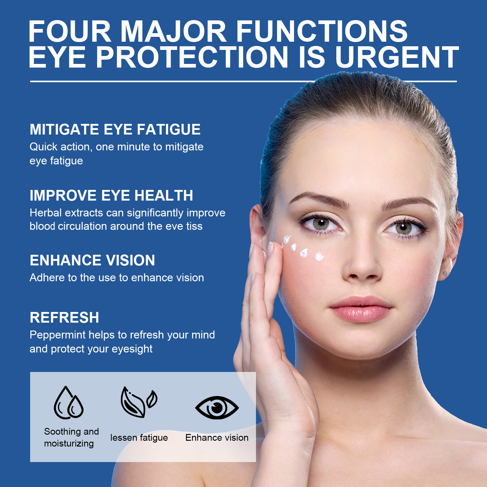 Creme para os olhos South Moon repara dor nos olhos, fadiga, ressecamento, brilho, creme hidratante suave_voghion.com