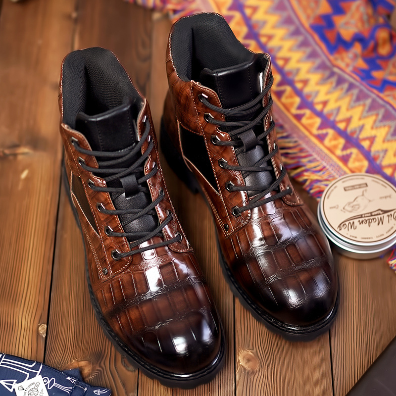 Plus-size men's retro men's shoes Leather shoes Fashion men's mid-top boots_voghion.com