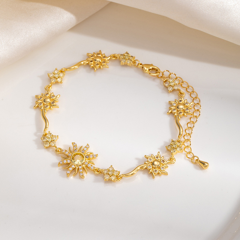Nueva pulsera de sol de bronce, flores de color, zircon, lujo ligero, nicho universal, pulsera de moda transfronteriza, mujer image 13