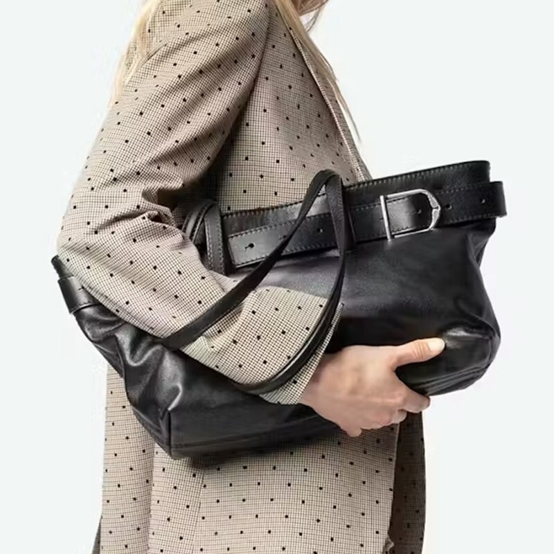 Cross-Border Exclusive Z Brand 2025 Design Large-Capacity Soft Leather Tote Bag, Lazy Style Single Shoulder Crossbody Bag