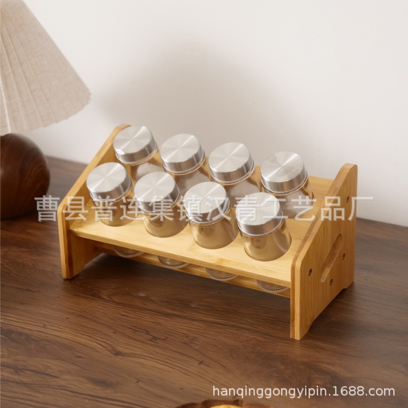 Estantes de cocina transfronterizos estanterías de madera condimento tanque estante de almacenamiento multicapa de bambú de escritorio especias acabado marco mayorista marco de madera