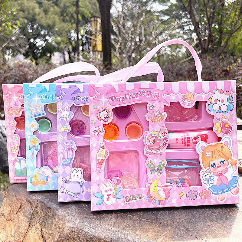 Crema creativa hecha a mano para niños, pastel de cumpleaños de simulación de dibujos animados, material de arcilla ultraligero, juego de papelería