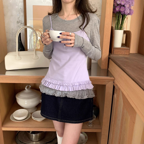 Weisong Women's Clothing 2026 New Set Lace Camisole + Slim Fit Long Sleeve Base Shirt Two-Piece Set