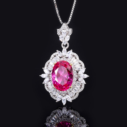 Zhuang Sheng Sheng Jewelry S925 Silver Hot Selling Simulation Rose Red Diamond Vintage Style Pendant Ring Set Main Stone 10*14