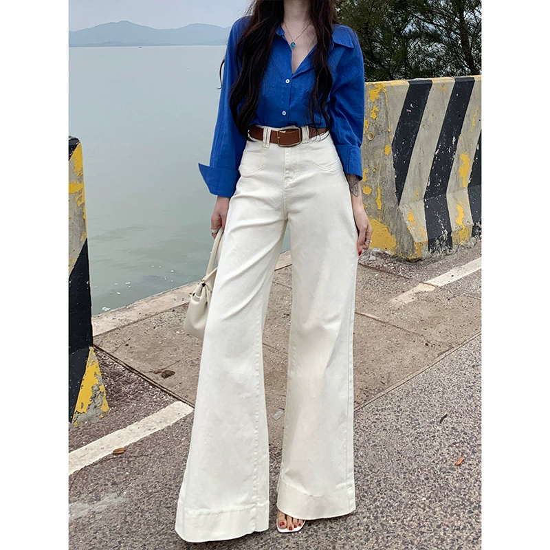 Не приклеены к ногам ремень, вертикальные джинсы, женский 2025 весенний