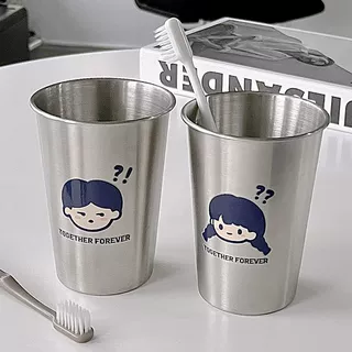 304不锈钢问号男孩女孩款加厚防摔情侣牙刷杯漱口杯创意洗漱杯子