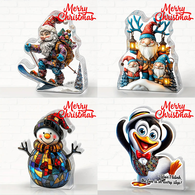 跨境新款圣诞节平安夜亚克力装饰心形摆件老人雪人圣诞树桌面摆饰