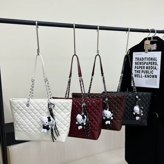 大容量菱格单肩包包女小香风新款绣线时尚简约轻奢通勤手提托特包